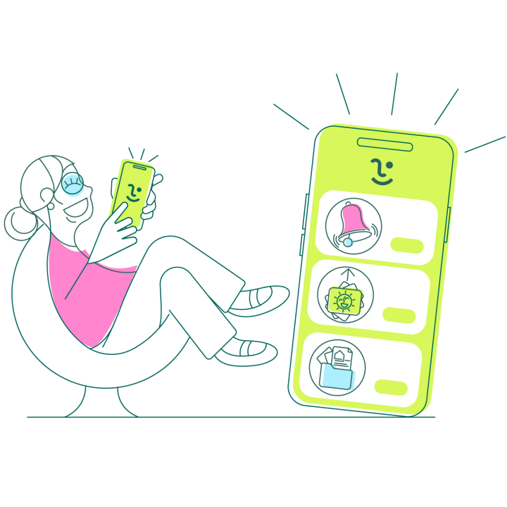 App Smartphone Frau mit Smartphone@3x