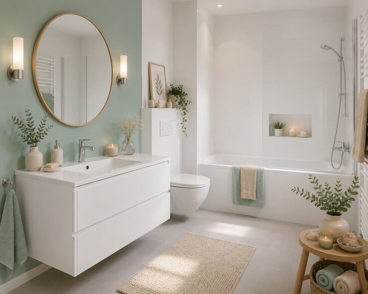 Badezimmer verschönern: Kombiniere harmonische Farben.