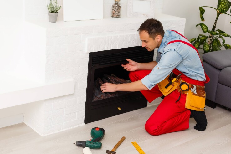 Un professionnel installe une cheminée et vérifie que l'installation d'un appareil de chauffage a été réalisée dans les règles de l'art.